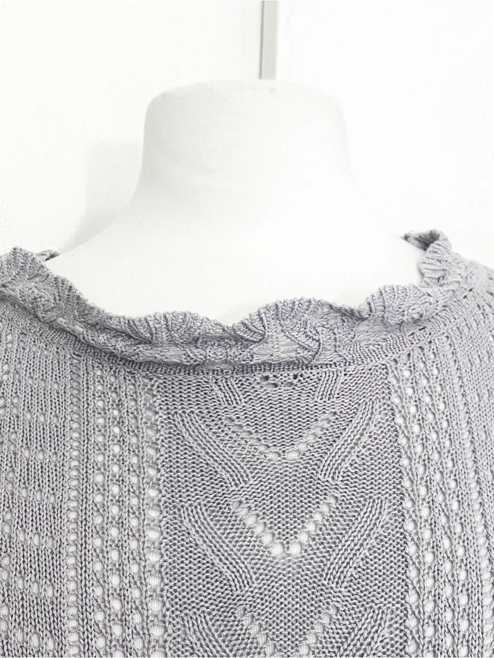 Meetrendi Women's Slouchy Light Gray Crochet Long Sleeve Viscose Knit Sweater L
